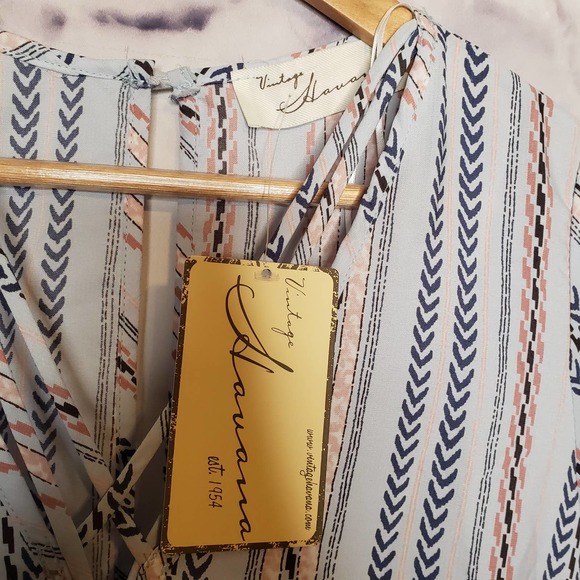 VINTAGE HAVANA Stripe Boho Flare Long Sleeve Faux Wrap Romper S - Picture 5 of 8